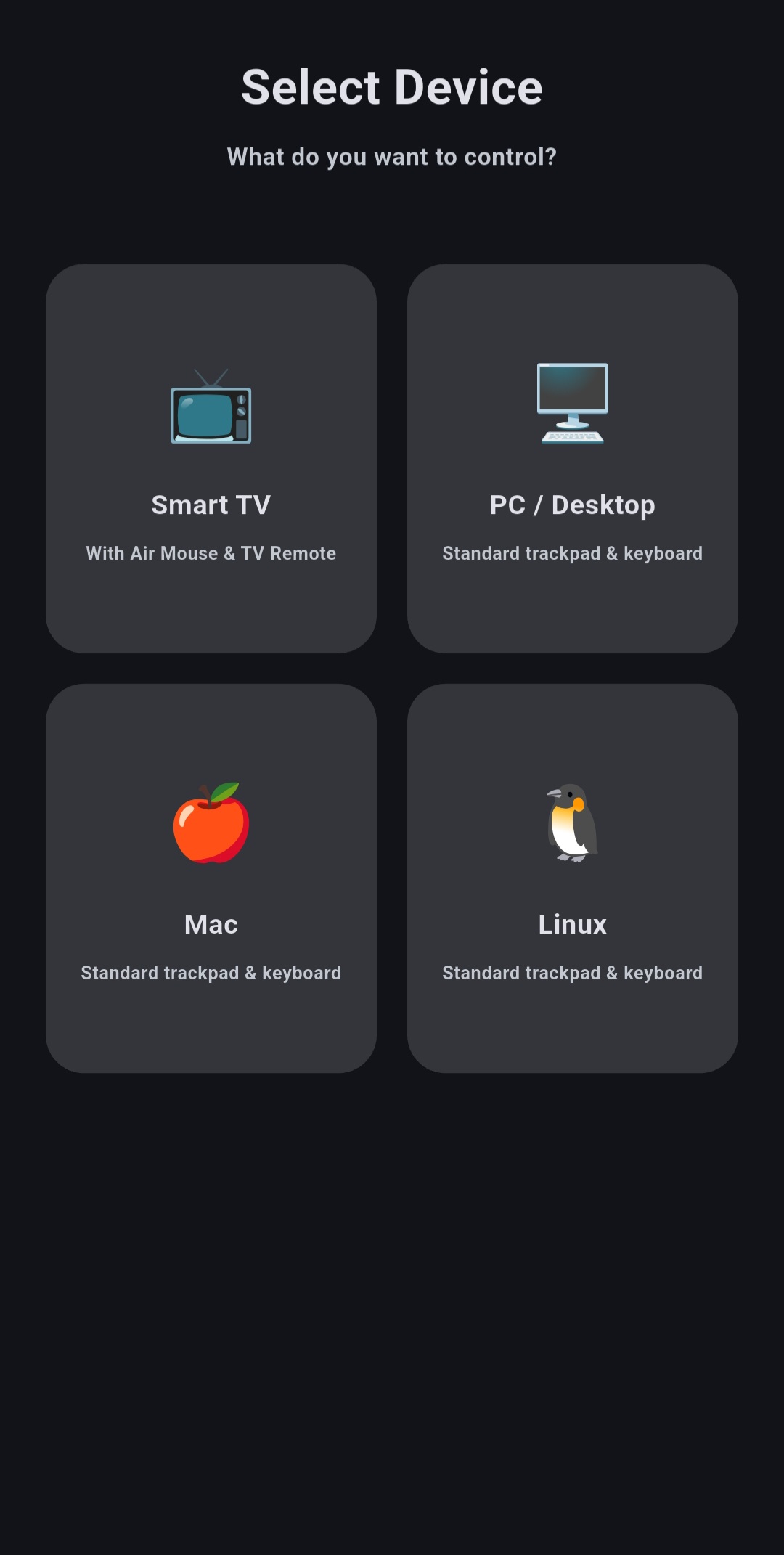 WindPad Device Selection Menu